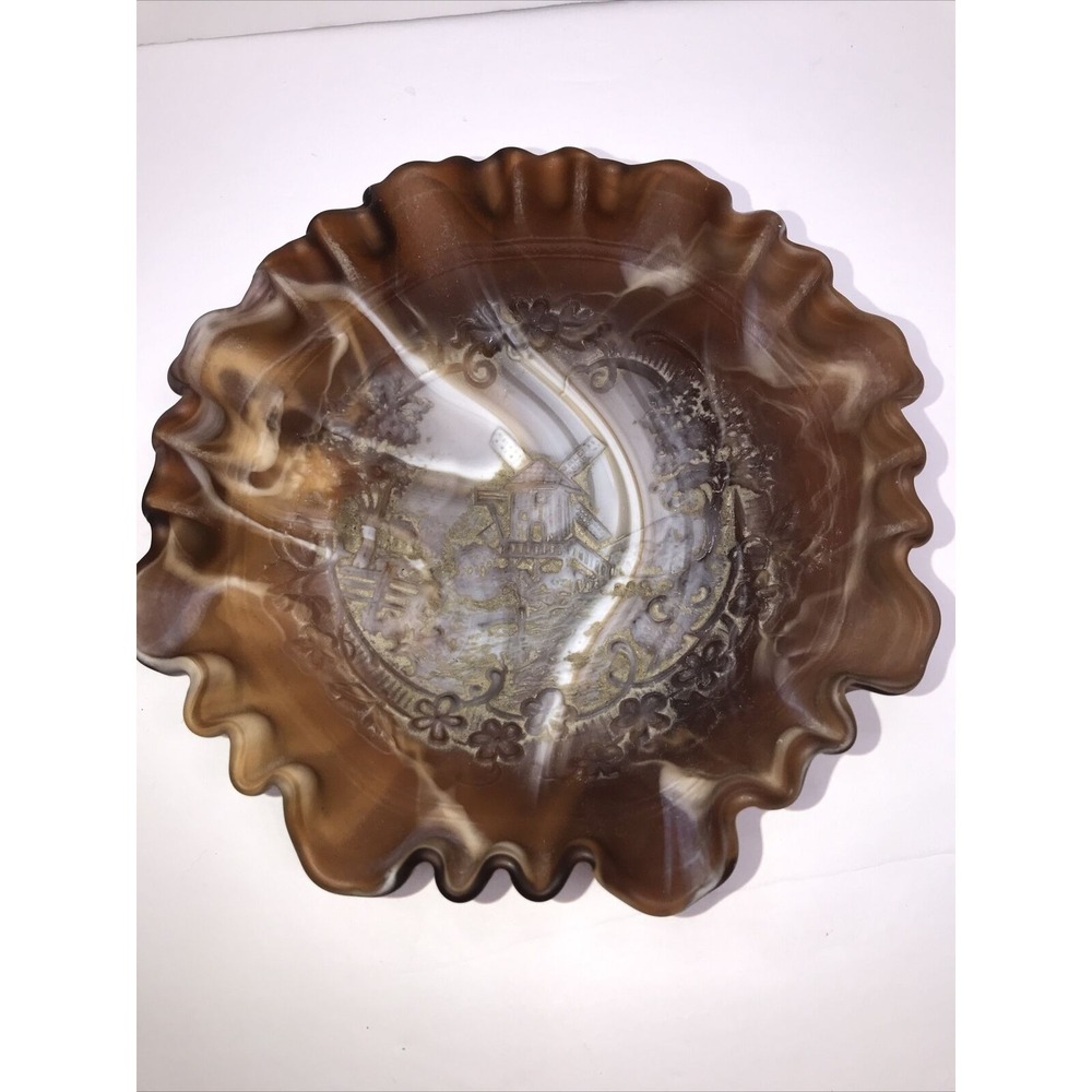Imperial Glass Ft. Chocolate or Carmel Slag Ruffled 8-inch Bowl-Windmill Pattern